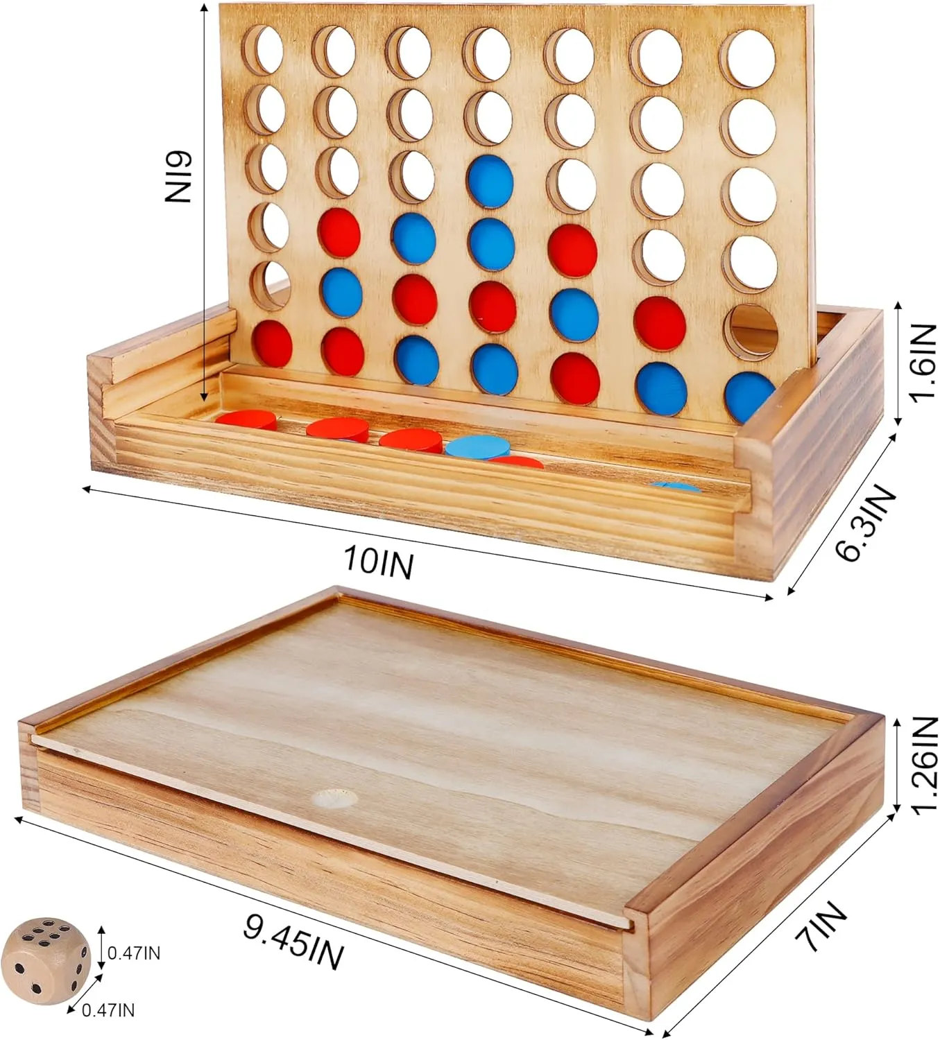 Strategy Board Games Glintoper Shut The Box & 4 in a Row Tables Game Set, Classic Wood Dice Game with Numbers & Line Up 4 Game for Kids Family, Living Room Rustic Coffee radiator Table Decor, Travel Game 