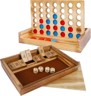 Strategy Board Games Glintoper Shut The Box & 4 in a Row Tables Game Set, Classic Wood Dice Game with Numbers & Line Up 4 Game for Kids Family, Living Room Rustic Coffee radiator Table Decor, Travel Game 