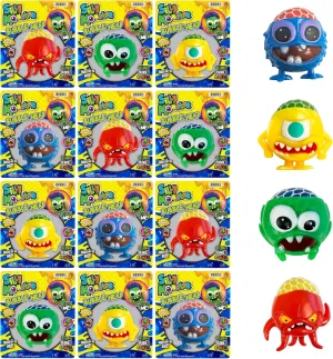 Stress Relief Party Favor Fidget for Kids$ Boys & Girls. 5497-12 JA-RU Silly methanol corps Monster Bubble Head Squishy Toys (12 Monsters Assorted) Oozie Goozie Squeeze to Pop Out Bubbles. Squeezy Brain Fun 