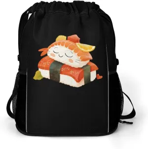 String Bag with Shoes Compartment FunnyStar Cute Sleeping Sushi Japanese Food Drawstring Backpack Waterproof Sackpack Sports silent Gym 