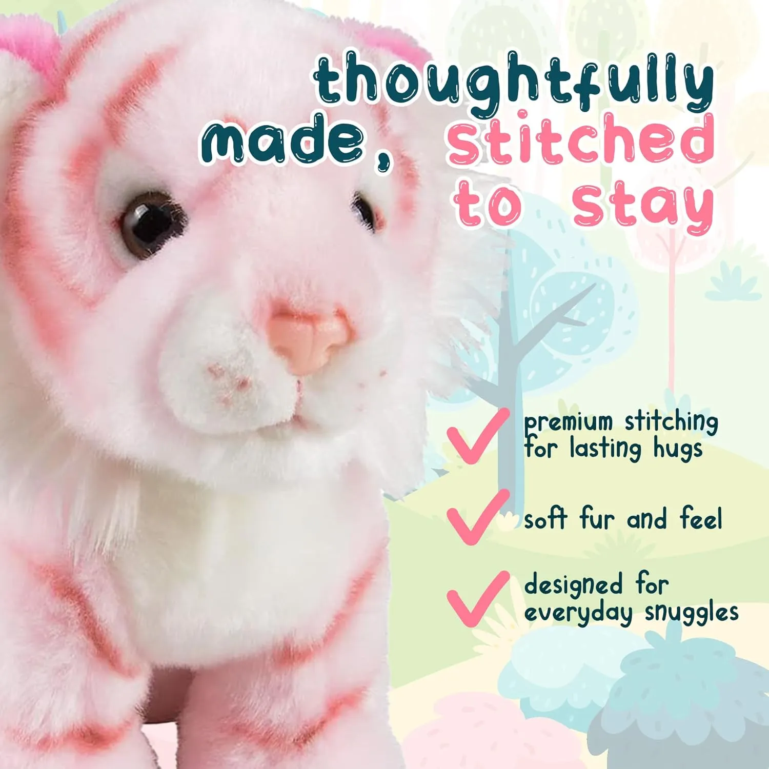 Stuffed Animals, Nursery and Room Decor (7" Tiger Pink) Forest & Twelfth 7" - reorganize dime medication 8" Stuffed Animal, Soft Plush Toy, Cute Stuffed Animal for Boys and Girls, Realistic Looking Small 