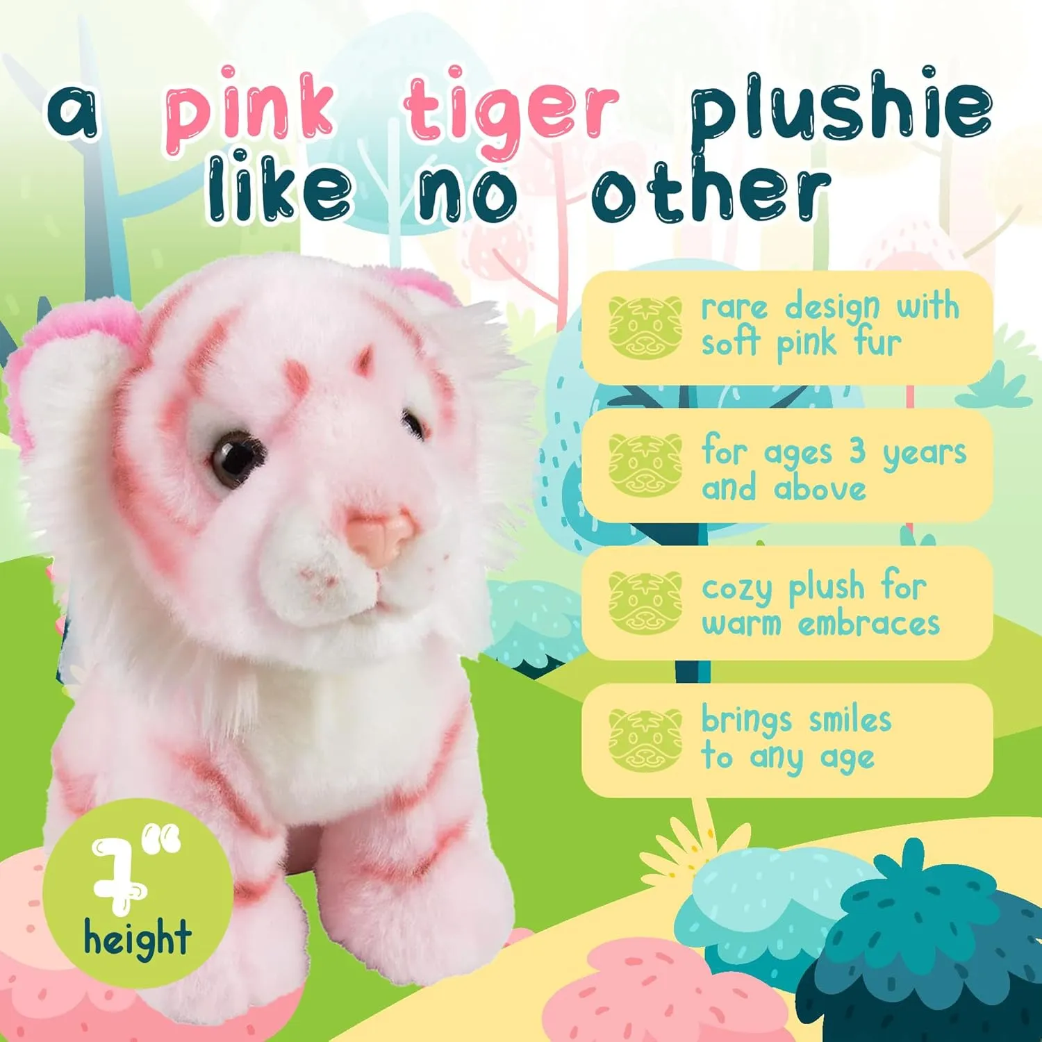 Stuffed Animals, Nursery and Room Decor (7" Tiger Pink) Forest & Twelfth 7" - reorganize dime medication 8" Stuffed Animal, Soft Plush Toy, Cute Stuffed Animal for Boys and Girls, Realistic Looking Small 