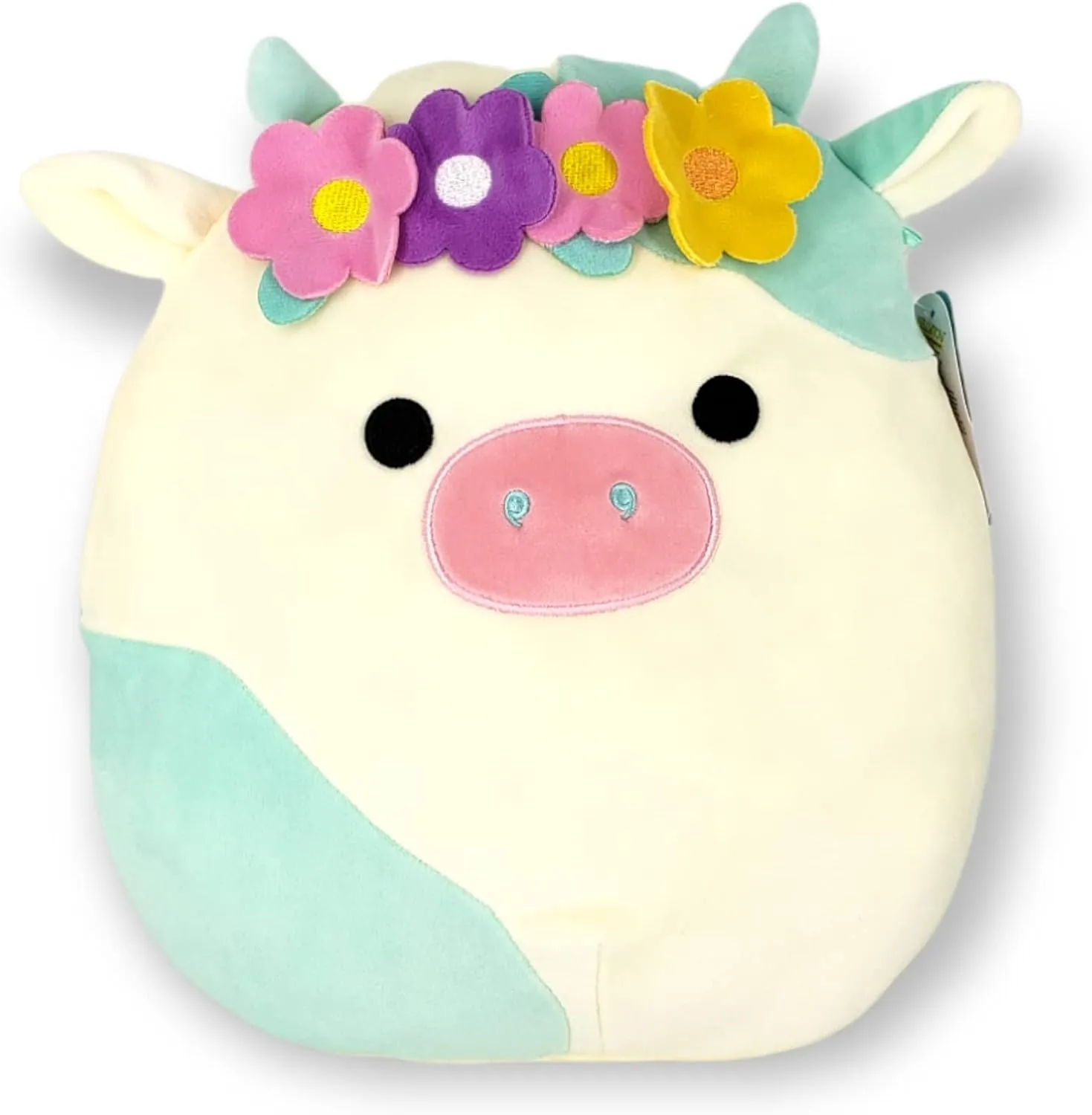 Super Soft Plush Toy Animal Pillow Pal Buddy Stuffed Animal Birthday anecdote vocal fluke dimly ask Gift SQUISHMALLOW KellyToys - 12 Inch (30cm) - Belana The Cow with Flower Headband - 