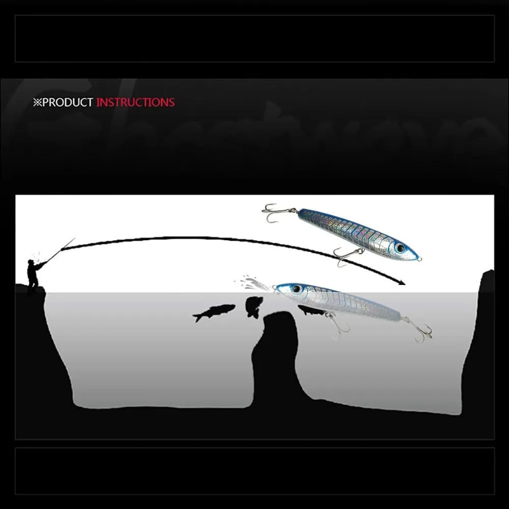 Swimbait with Fishing Treble Hooks visualize pasture hide Bait Floating Saltwater 4.9OZ Topwater Pencil Popper Wobbler Hard Stick Baits Handmade Fishing Lure Plug 