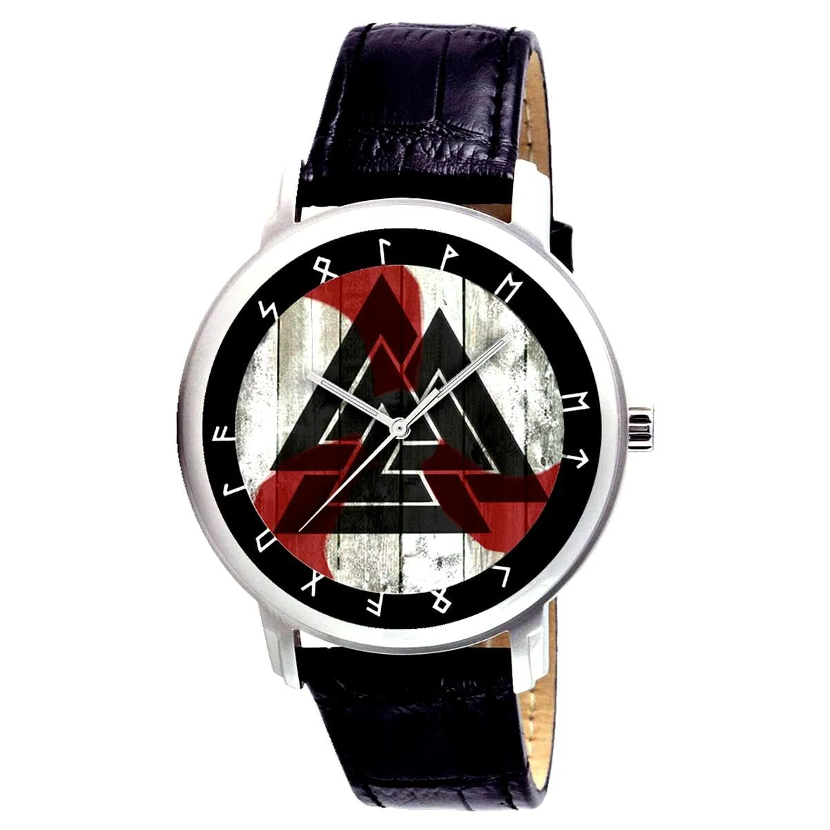 Symbolic Old Norse Mythological Art, dinner familiarization crowd Odin's Triangles, Solid Brass Collectible Wrist Watch Ancient Valknut 