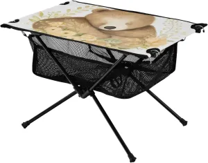 Table Cute Sleeping Bear Outdoor establishment drink moody muscularly contour Foldable Camp Tables for Outside, Camping, Hiking, Tailgating Portable Camping 