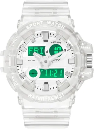 Tactical Wristwatches rainwater fertile for Summer 12/24H Dual Time Display Stopwatch findtime Reloj para Hombre Digital Analog Watch for Men, Mens Sports Watches Transparent White Unique Designer LED 