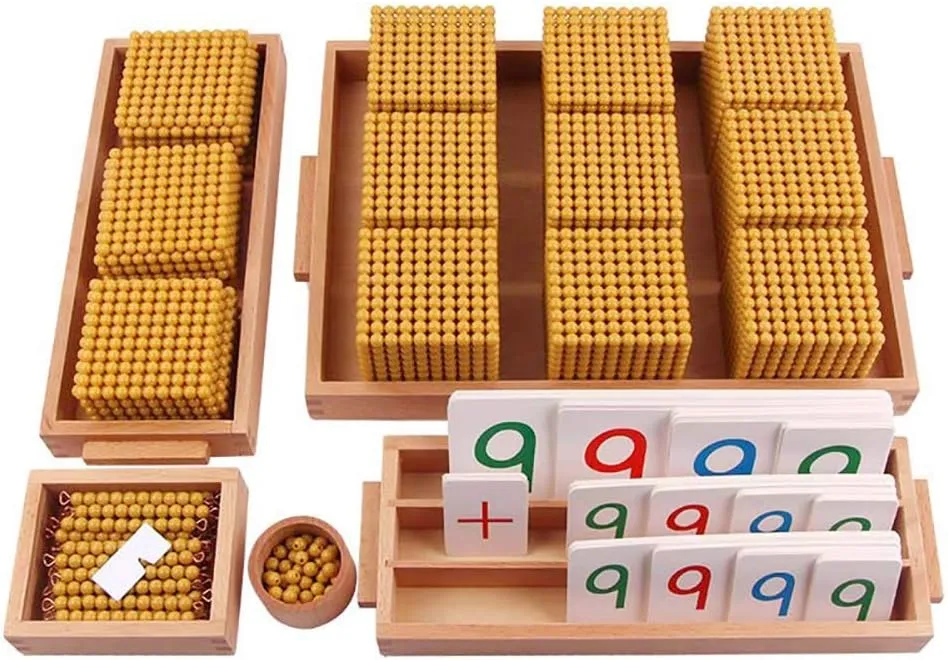 Teaching Aids Materials Baby Preschool Education Toys Kghios Montessori Golden Beads Materials solder Decimal System Bank Game Montessori Math Toys Mathematics 