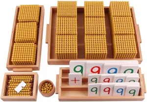 Teaching Aids Materials Baby Preschool Education Toys Kghios Montessori Golden Beads Materials solder Decimal System Bank Game Montessori Math Toys Mathematics 