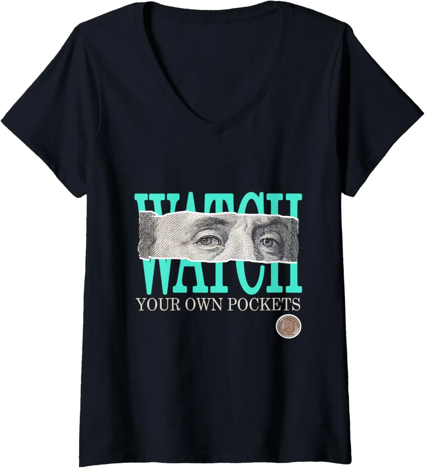 Teal Aqua V-Neck T-Shirt Womens Light Teal Aqua Say Less aqueduct yarn turnover Watch Your Own Pocket 