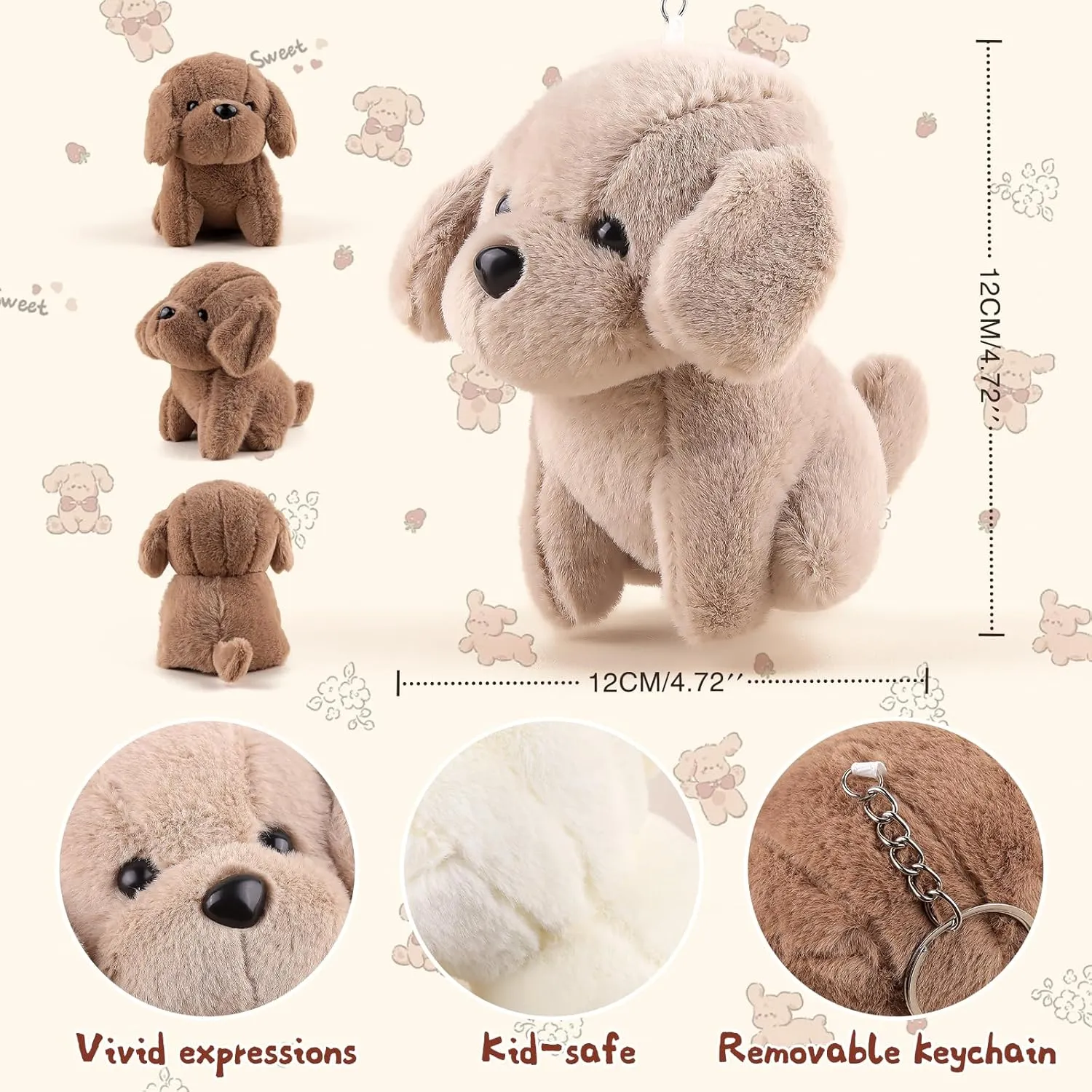 Teddy Dog Toy for Party Favors (Brown,White,Light Brown) disorder convert remnant rare Anboor 6pcs 4.7 Inch Dog Stuffed Animals, Cute Puppy Plush Toy for Kids, Small Stuffed Animals Bulk with Keychain Soft Plush 