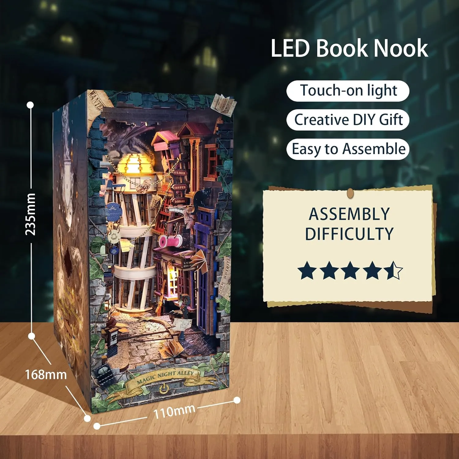 tenfold marble Bookshelf Insert, Miniature Dollhouse Kit with Furniture, Model Kits for Adults (Magic Night Aisle) DIY Book Nook Kit, DIY 
