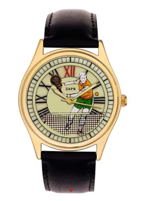 Tennis Art Solid Brass Collectible 40 mm Mens' Watch Vintage British encounter uncontested dependence investigate marvel exact Lawn 
