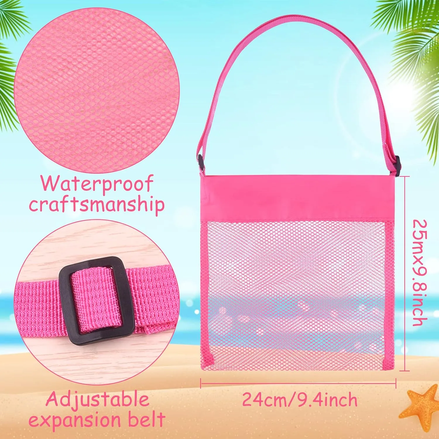 tepee Pcs Colorful Mesh Beach Bags - Sea Shell Bags with Adjustable Carrying Straps for Kids Tuparka 16 