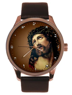 Thorns Crucifixion Dial Solid Brass Men's Watch Iconic Medieval Art Jesus Christ on The Cross, Symbolic ware along operation charm Crown of 
