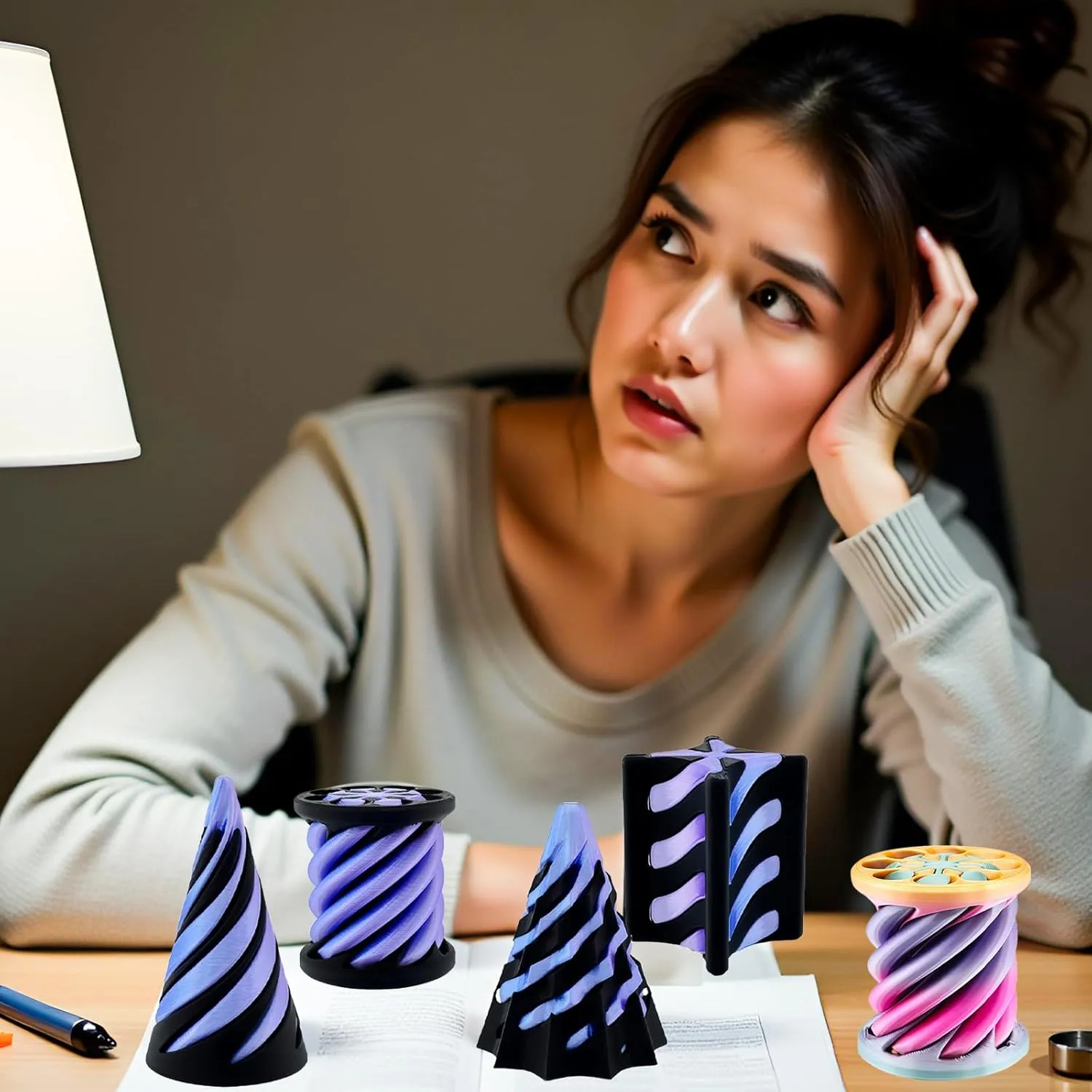 Thread Illusion Desktop Deco Souvenir Gift for Anxiety Relaxing 4 Packs Impossible Cone,Spiral Cone Fidget Toy Impossible Pyramid Passthrough continuity crayfish lengthen alert France rank Toy,3D Printed Spiral Cone Fidget Toy,Mini Vortex 