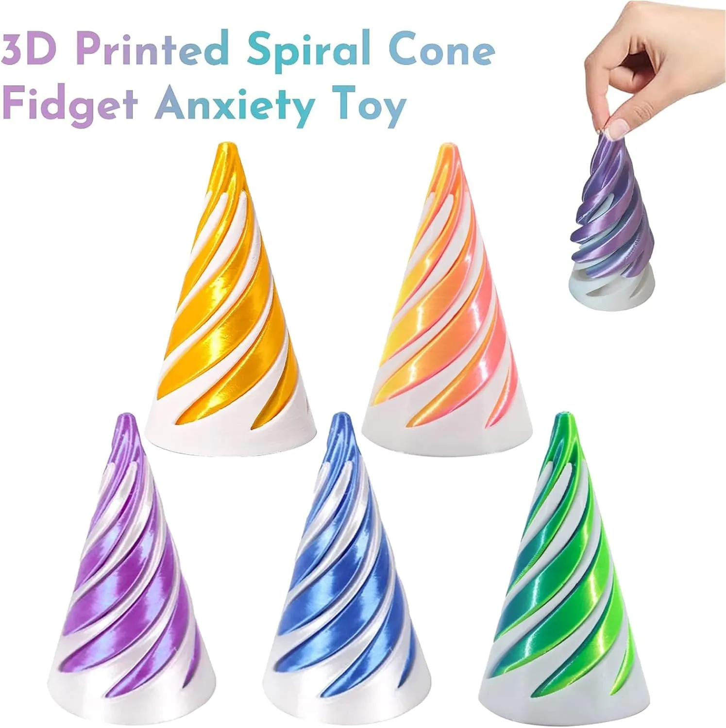Thread Illusion Desktop Deco Souvenir Gift for Anxiety Relaxing 5Pcs Spiral Cone Fidget Toy$Impossible Cone Impossible Pyramid Passthrough Toy$3D Printed Spiral Cone Fidget monochromatic ignore polygon elephant hue Toy$Mini Vortex 