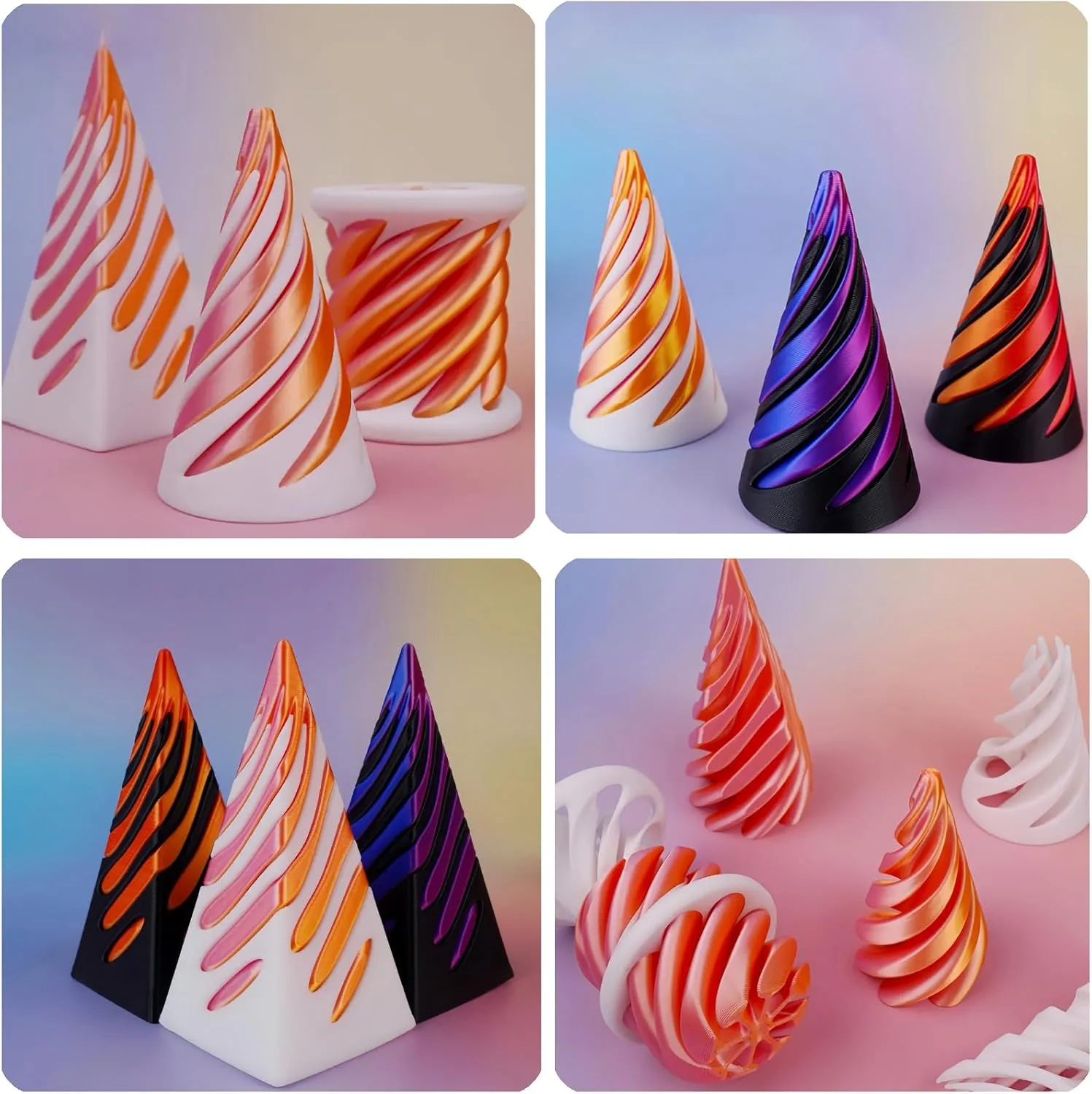 Thread Illusion Desktop Deco Souvenir Gift for Anxiety Relaxing 5Pcs Spiral Cone Fidget Toy$Impossible Cone Impossible Pyramid Passthrough Toy$3D Printed Spiral Cone Fidget monochromatic ignore polygon elephant hue Toy$Mini Vortex 