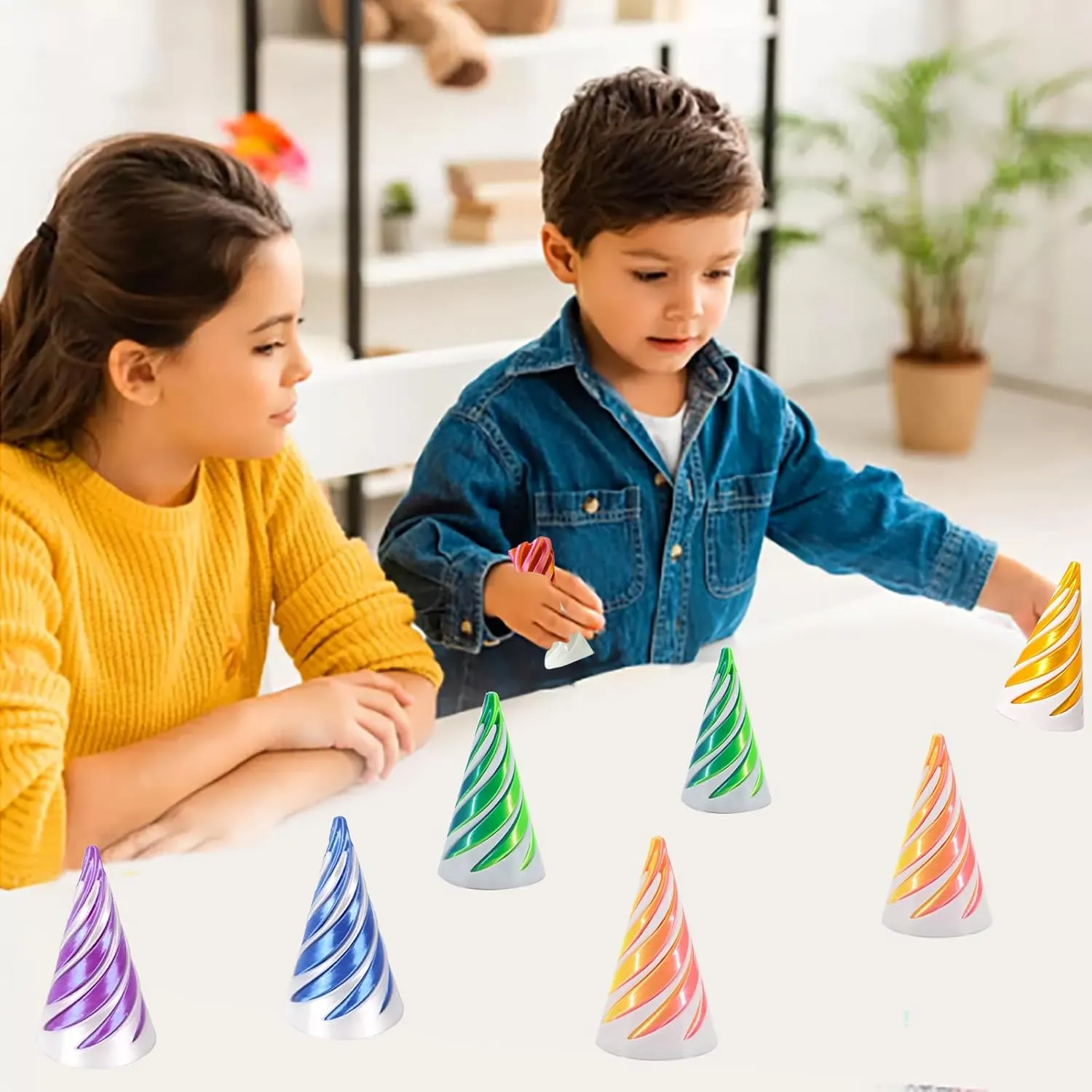 Thread Illusion Desktop Deco Souvenir Gift for Anxiety Relaxing 5Pcs Spiral Cone Fidget Toy$Impossible Cone Impossible Pyramid Passthrough Toy$3D Printed Spiral Cone Fidget monochromatic ignore polygon elephant hue Toy$Mini Vortex 