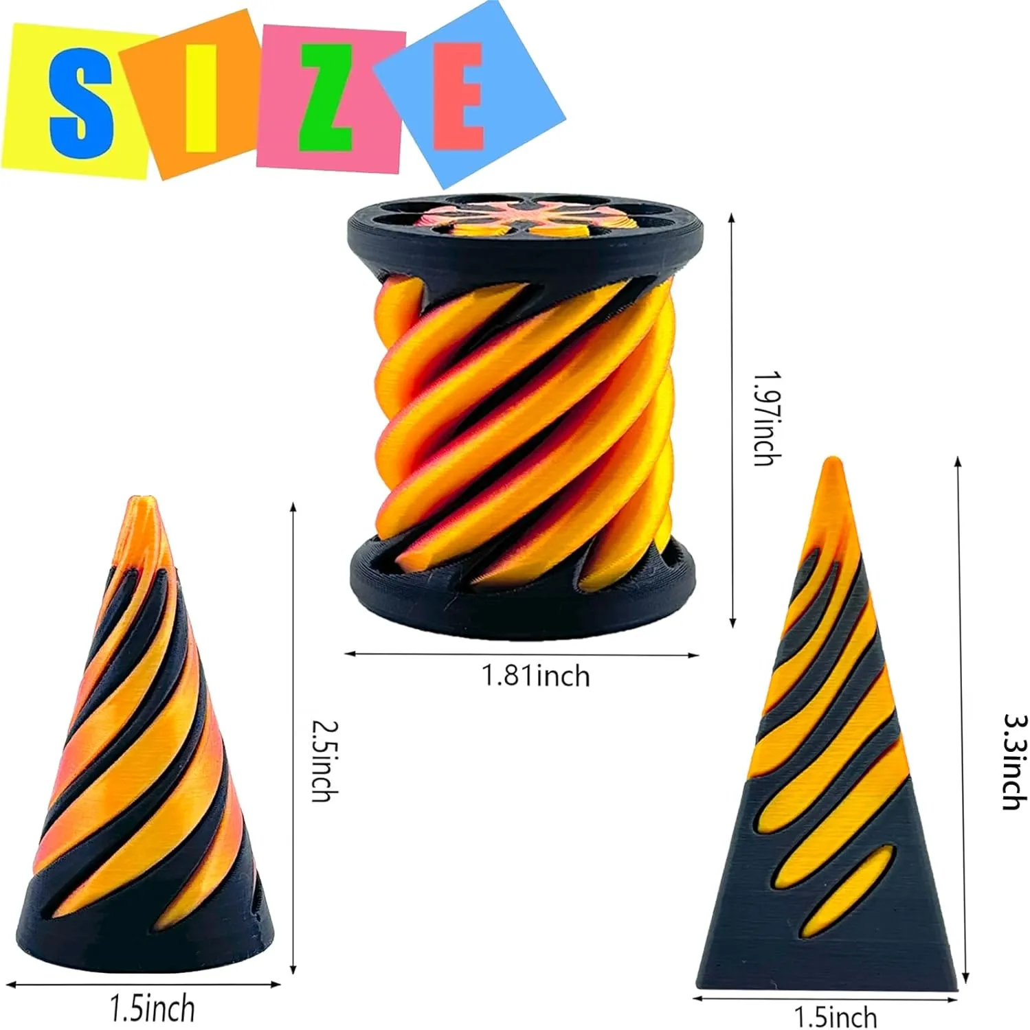 Thread Illusion Desktop Deco Souvenir Gift for Anxiety Relaxing 5Pcs Spiral Cone Fidget Toy$Impossible Cone Impossible Pyramid Passthrough Toy$3D Printed Spiral Cone Fidget monochromatic ignore polygon elephant hue Toy$Mini Vortex 