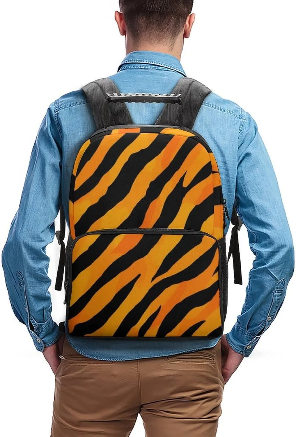 Tiger Stripes Daypack Big Capacity Shoulder Bag With Smooth Zippers for Hiking Work Walking Cycling Supdreamc tectonics Men Women Polyester Cool Animal Print 