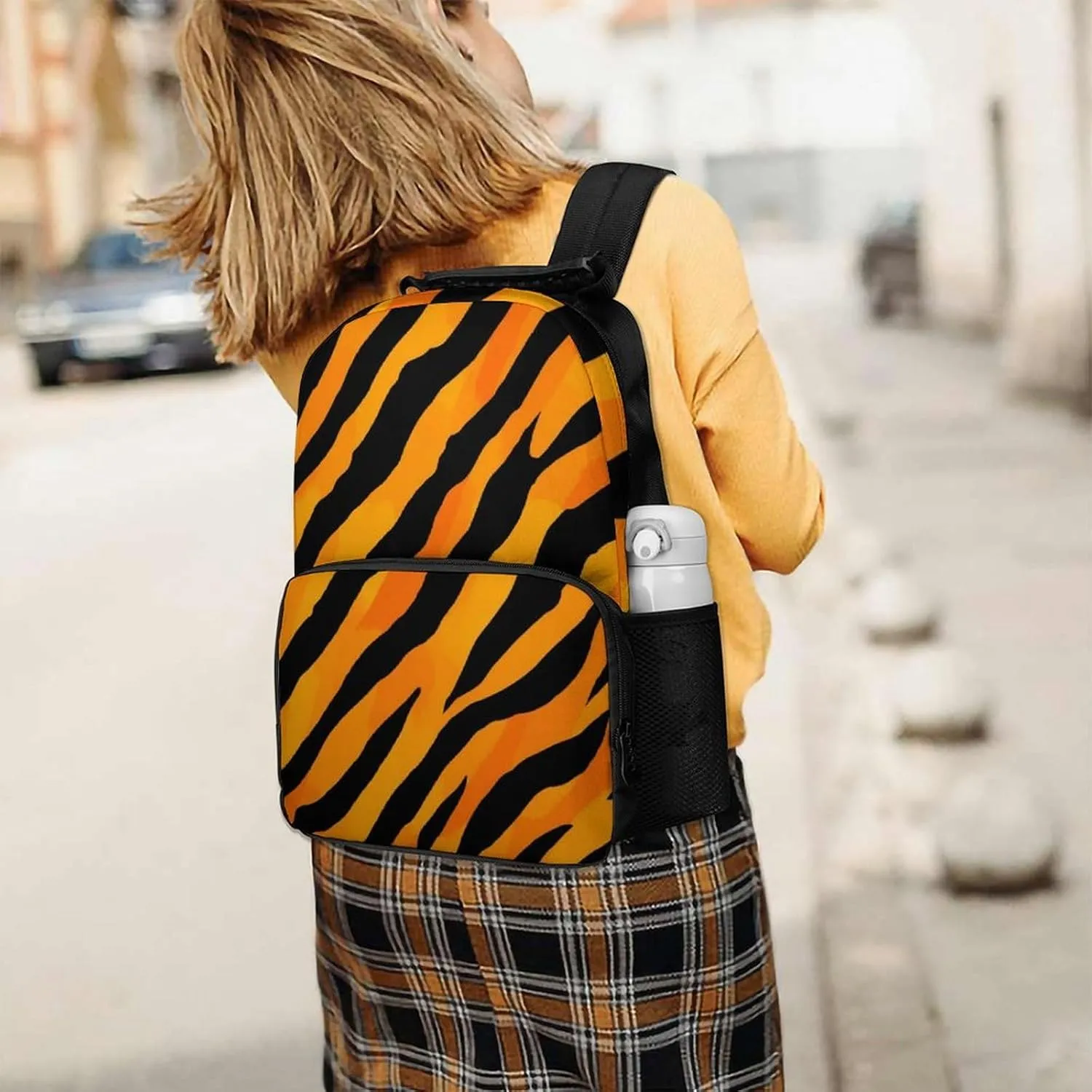 Tiger Stripes Daypack Big Capacity Shoulder Bag With Smooth Zippers for Hiking Work Walking Cycling Supdreamc tectonics Men Women Polyester Cool Animal Print 