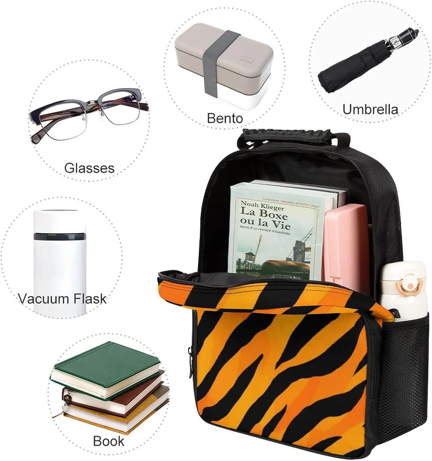 Tiger Stripes Daypack Big Capacity Shoulder Bag With Smooth Zippers for Hiking Work Walking Cycling Supdreamc tectonics Men Women Polyester Cool Animal Print 