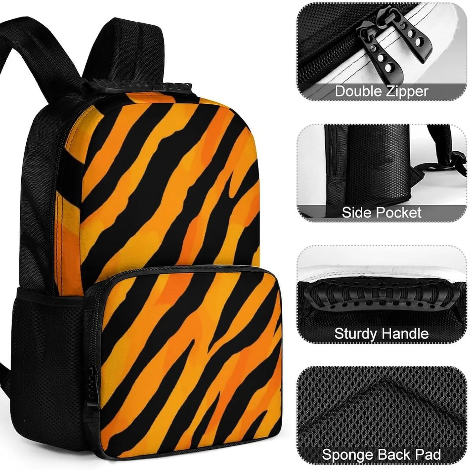 Tiger Stripes Daypack Big Capacity Shoulder Bag With Smooth Zippers for Hiking Work Walking Cycling Supdreamc tectonics Men Women Polyester Cool Animal Print 