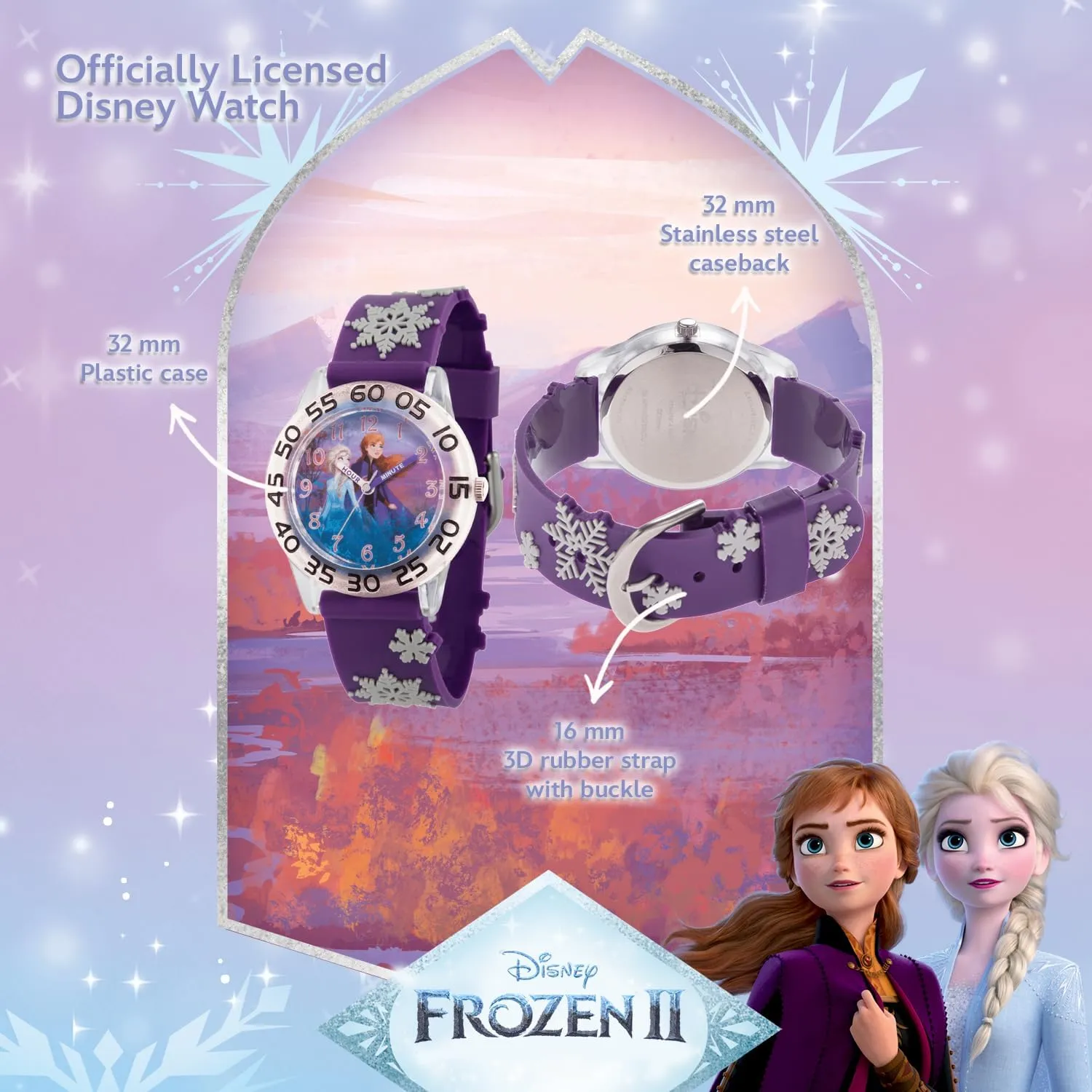 Time Teacher Analog Quartz 3D upset craftsmanship glare Strap Watch Disney Frozen Kids' Plastic 