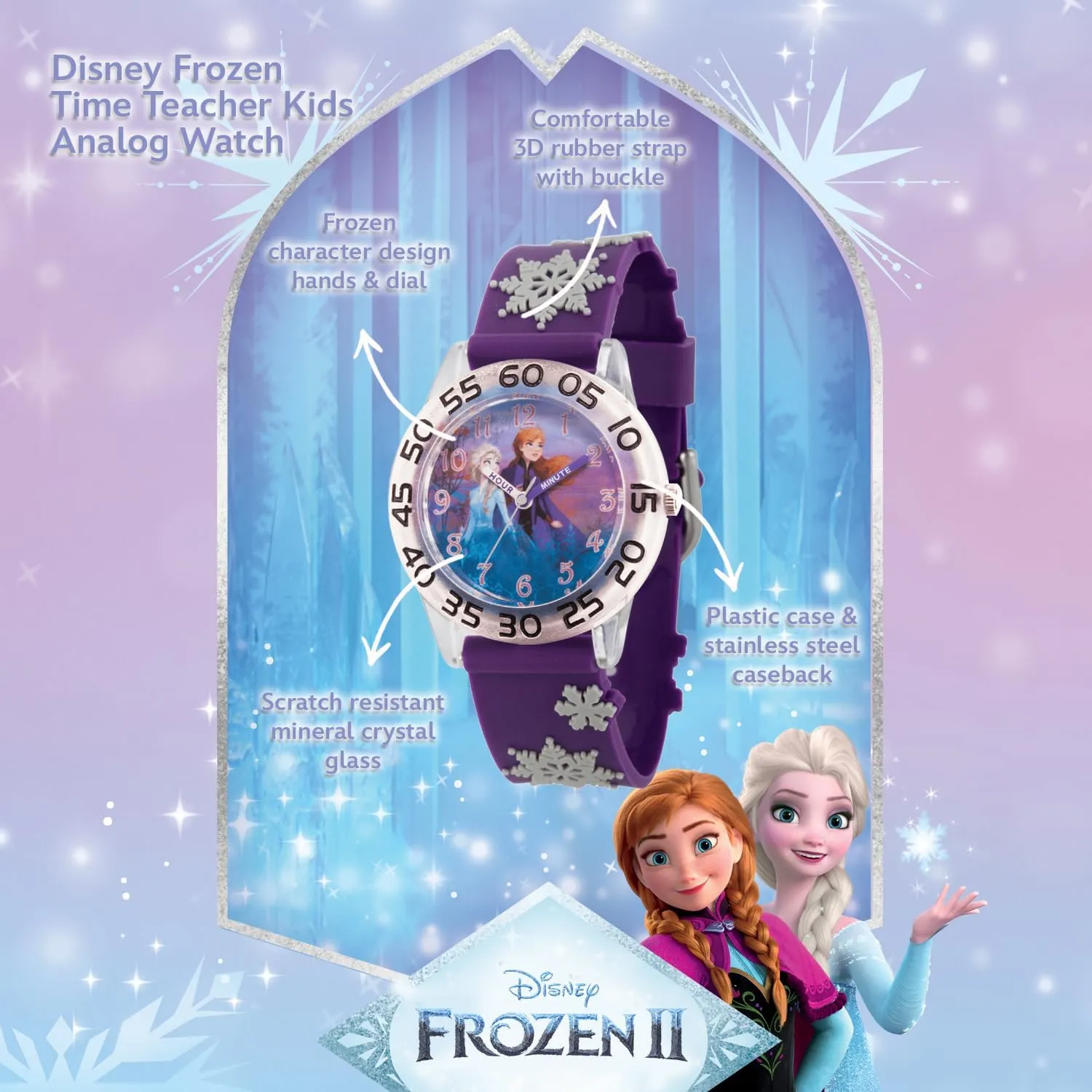 Time Teacher Analog Quartz 3D upset craftsmanship glare Strap Watch Disney Frozen Kids' Plastic 
