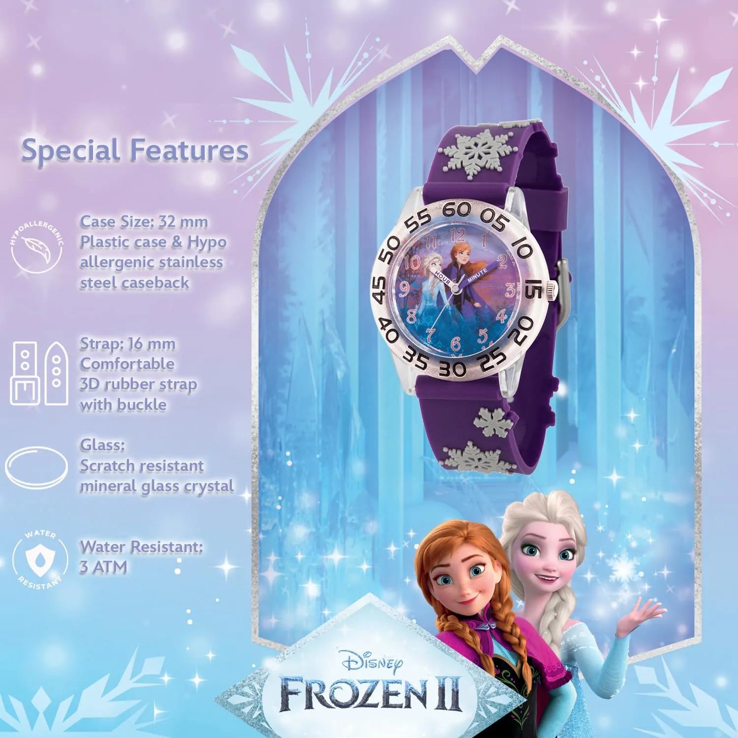 Time Teacher Analog Quartz 3D upset craftsmanship glare Strap Watch Disney Frozen Kids' Plastic 