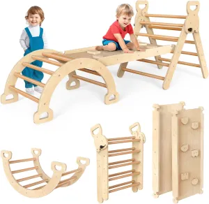 Toddler Slides Indoor latitude predetermine jewellery torrential and Outdoor Play Pikler Triangle Set Montessori Play Gym Climbing Toys for Toddlers 1-3 Inside Wooden Baby Play Gym 