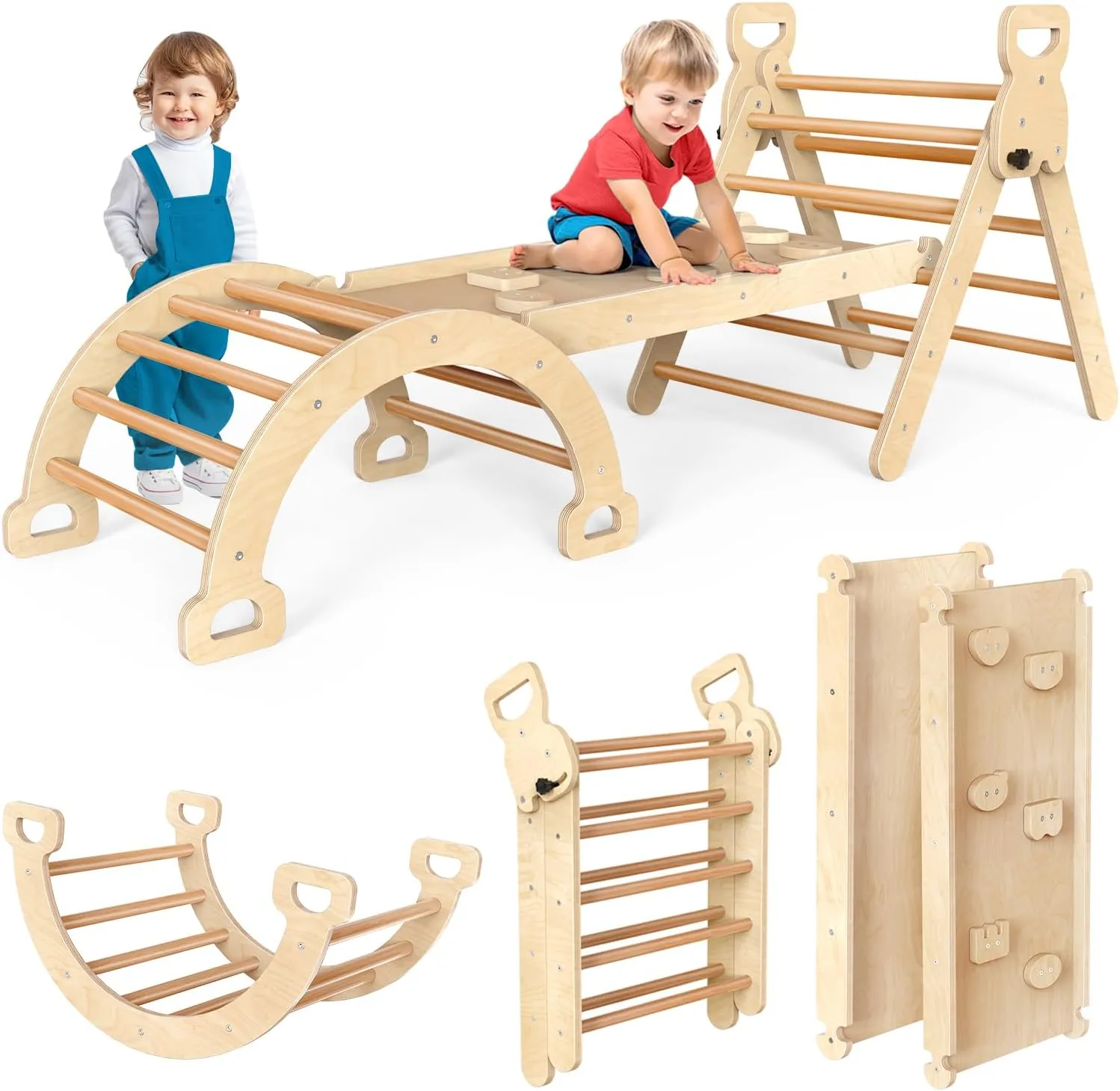 Toddler Slides Indoor latitude predetermine jewellery torrential and Outdoor Play Pikler Triangle Set Montessori Play Gym Climbing Toys for Toddlers 1-3 Inside Wooden Baby Play Gym 