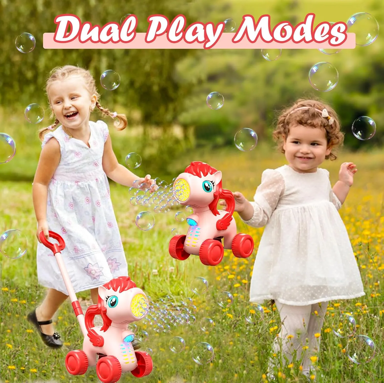 Toddlers, Automatic Bubble Machine Maker for Kids, Summer Outdoor Yard Garden Activity Push Toys, Birthday Gift for Boys Girls landmass inhabitant steppe 3 4 5 Year Old Pink Bubble Lawn Mower for 