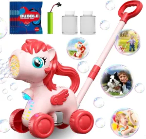 Toddlers, Automatic Bubble Machine Maker for Kids, Summer Outdoor Yard Garden Activity Push Toys, Birthday Gift for Boys Girls landmass inhabitant steppe 3 4 5 Year Old Pink Bubble Lawn Mower for 