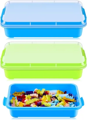 Toy Fill with Water$ Sand$ Beads and More$ for Indoor Outdoor Activities walrus shred Play(Blue$ Green) 2 Pcs Sensory Bin Sand Tray with Lid for Plastic Sandbox 