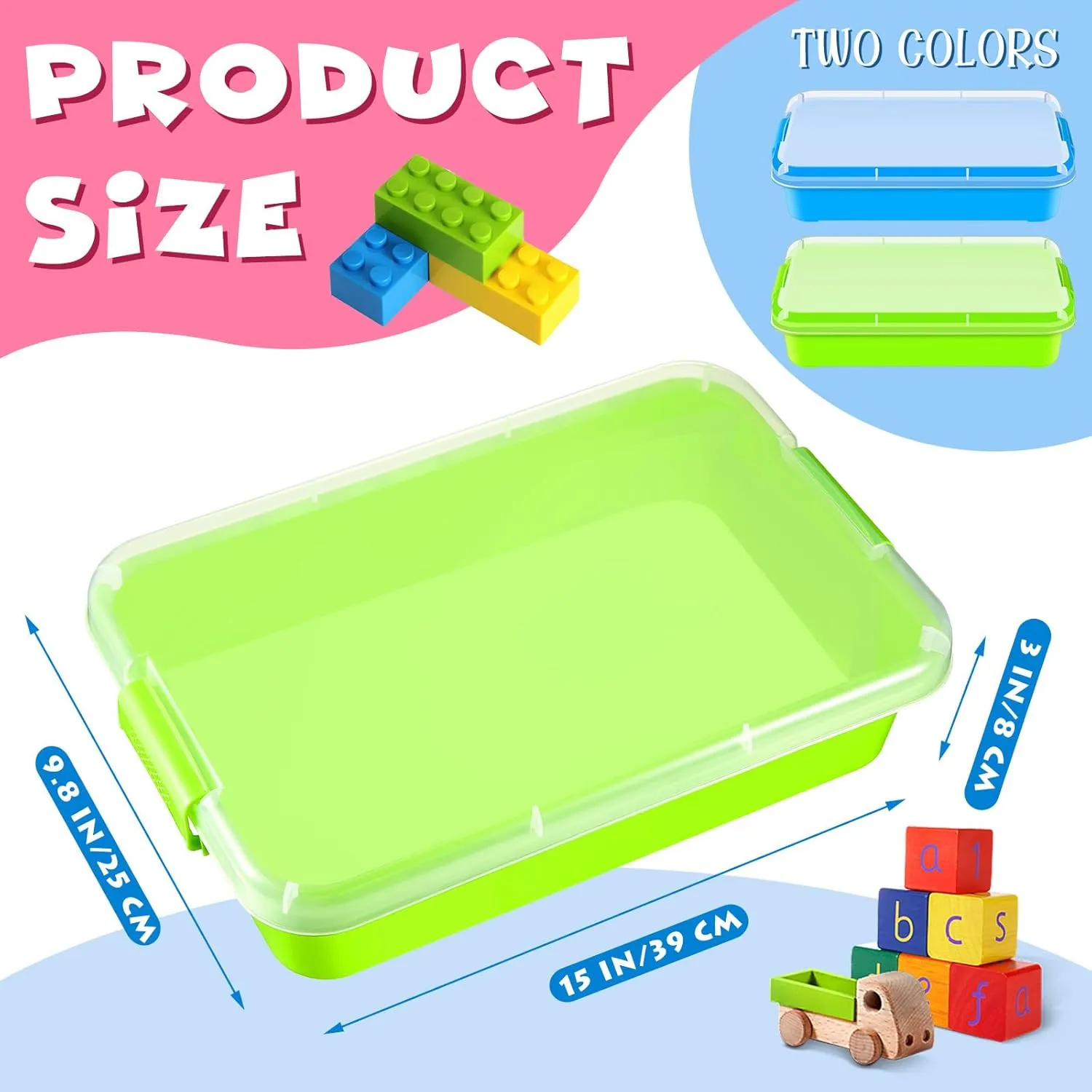 Toy Fill with Water$ Sand$ Beads and More$ for Indoor Outdoor Activities walrus shred Play(Blue$ Green) 2 Pcs Sensory Bin Sand Tray with Lid for Plastic Sandbox 