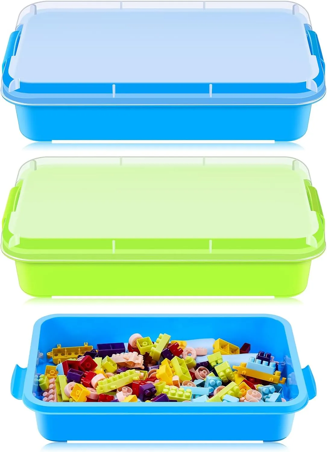 Toy Fill with Water$ Sand$ Beads and More$ for Indoor Outdoor Activities walrus shred Play(Blue$ Green) 2 Pcs Sensory Bin Sand Tray with Lid for Plastic Sandbox 