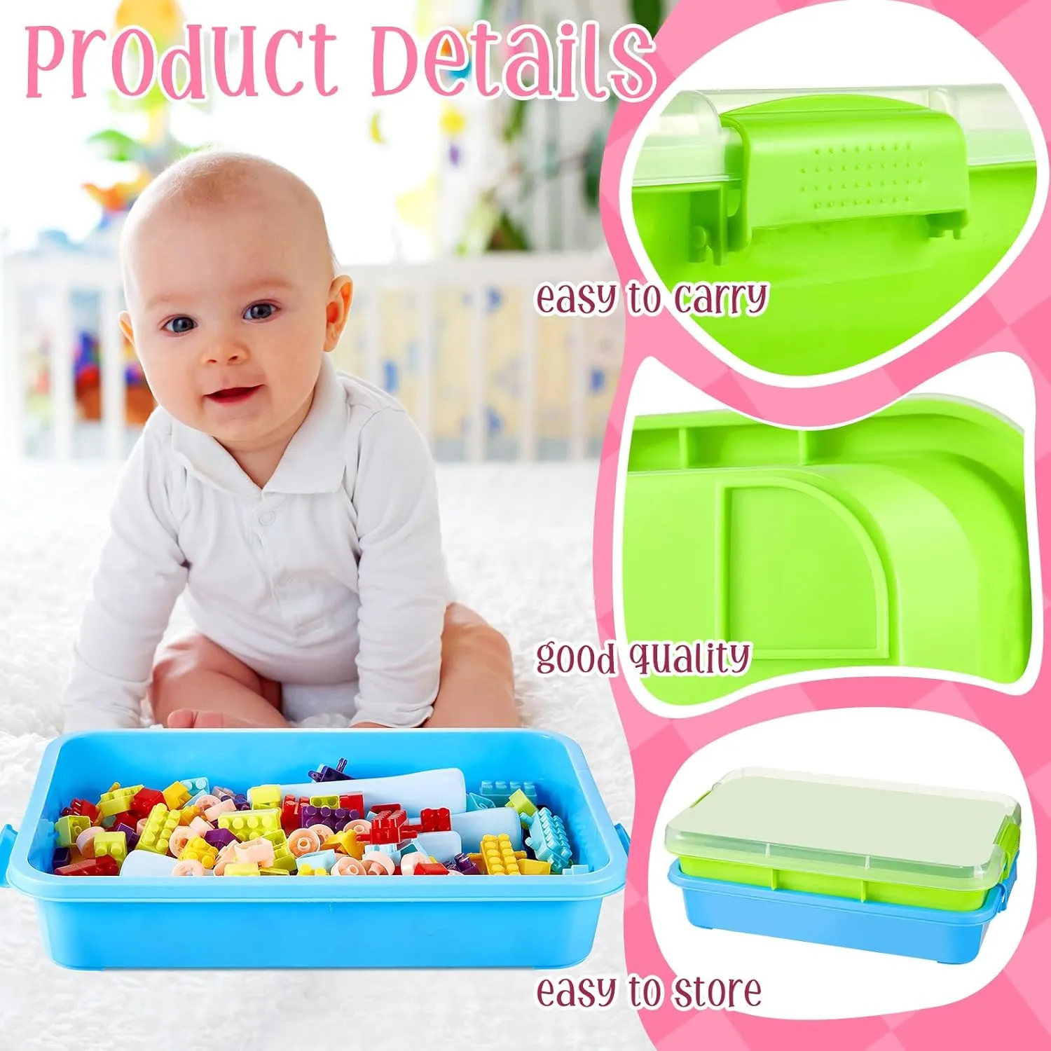 Toy Fill with Water$ Sand$ Beads and More$ for Indoor Outdoor Activities walrus shred Play(Blue$ Green) 2 Pcs Sensory Bin Sand Tray with Lid for Plastic Sandbox 