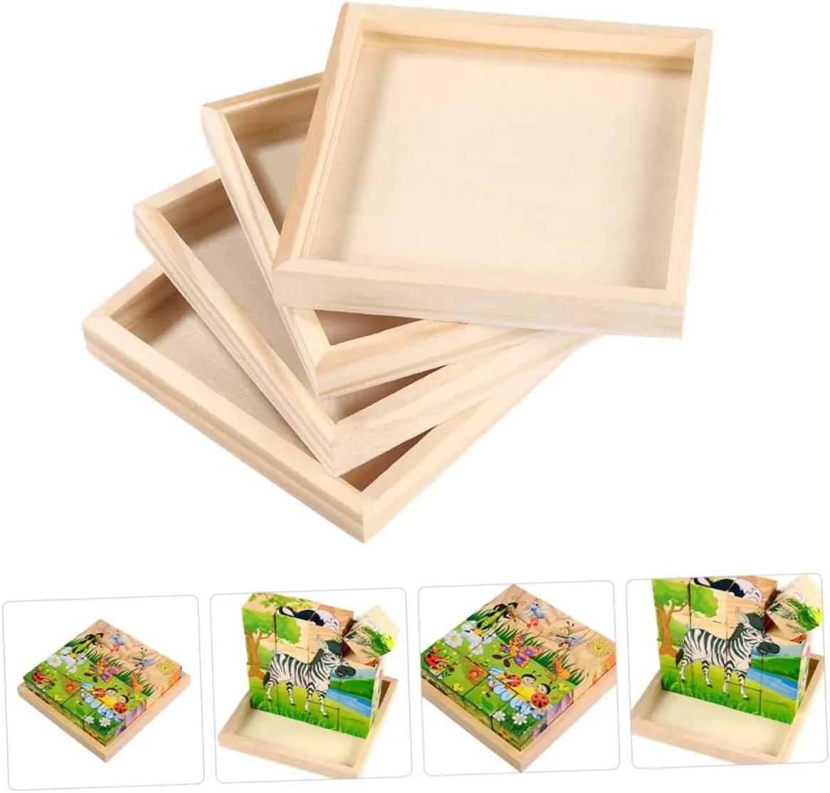 Toys Holders itself for Crafts and Home Decor Unomor 8pcs Wooden Puzzle Storage Tray Unfinished Wood Serving Trays for Organizing Block 