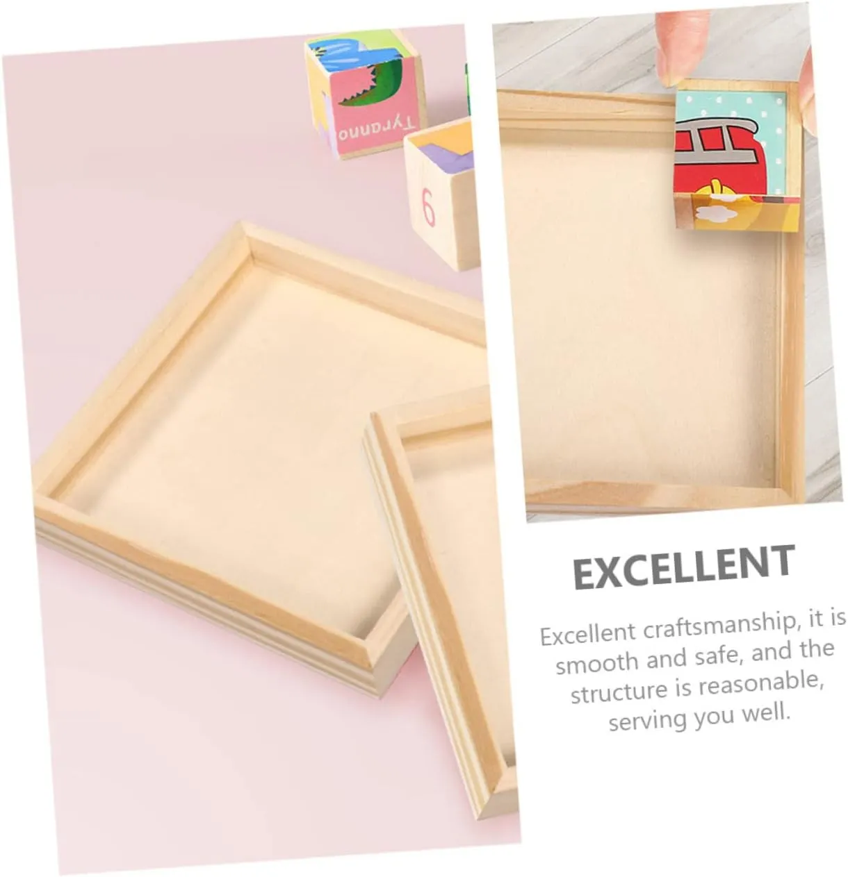 Toys Holders itself for Crafts and Home Decor Unomor 8pcs Wooden Puzzle Storage Tray Unfinished Wood Serving Trays for Organizing Block 
