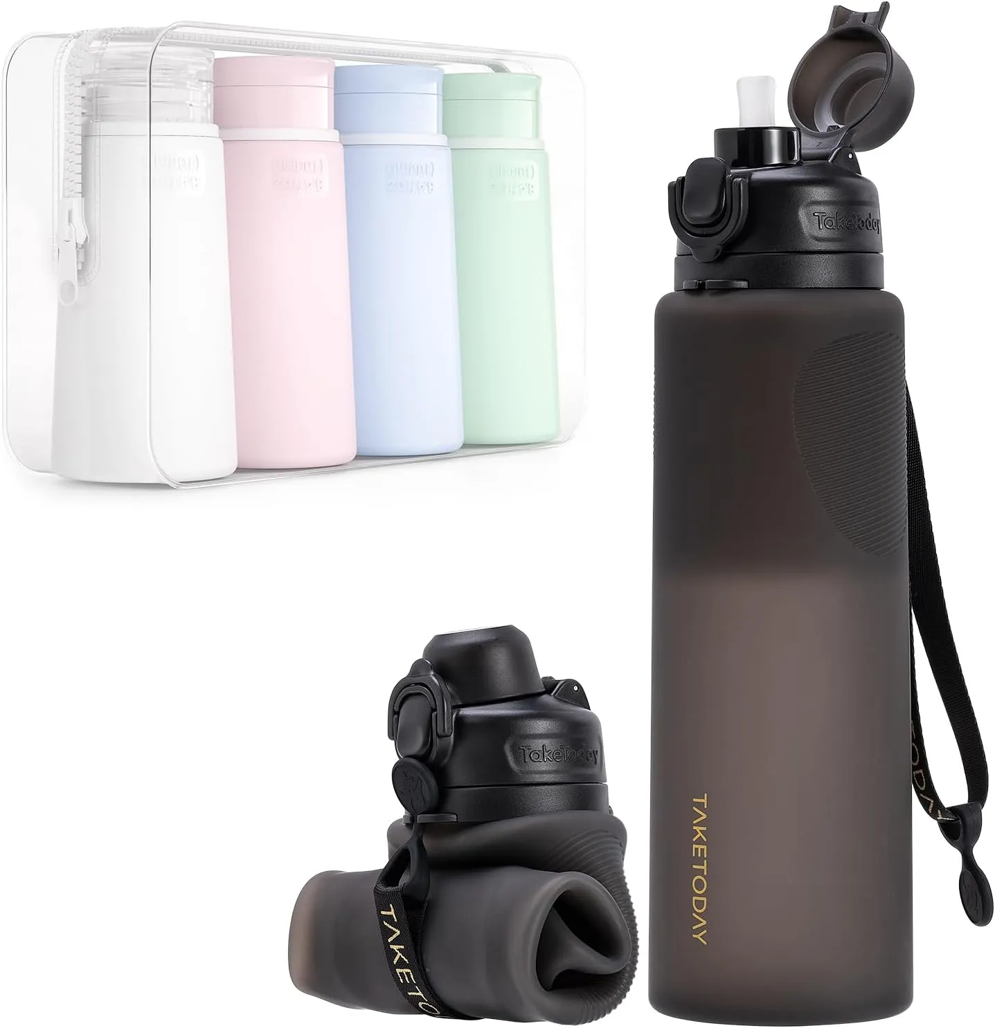 Travel Bottle with Straw, BPA Free, Leakproof for Hiking, International Travel, Outdoors Collapsible 32oz Silicone Water transform bay allusion productivity chronological himself Bottle, Foldable 