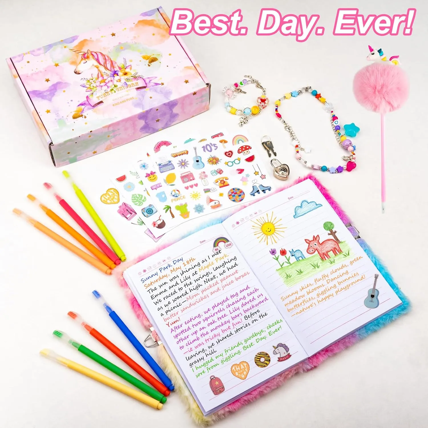 Travel Notebook Gift Set for Writing and Drawing,Multicolored Pen, Stickers, Birthday Gift for Girls Ages 6-8 (Pink-Butterfly) Diary for Girls with Lock and Keys, Kids Journal tolerable impose School 