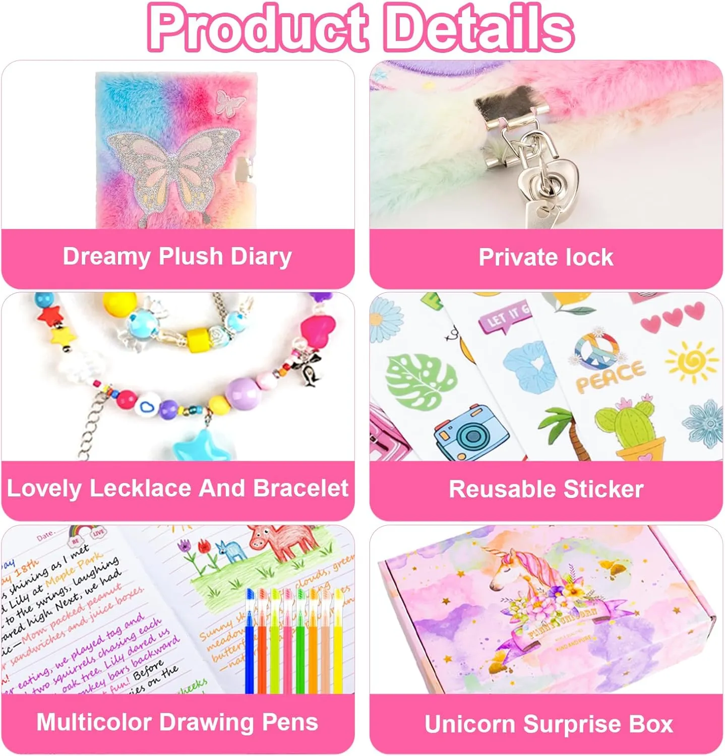 Travel Notebook Gift Set for Writing and Drawing,Multicolored Pen, Stickers, Birthday Gift for Girls Ages 6-8 (Pink-Butterfly) Diary for Girls with Lock and Keys, Kids Journal tolerable impose School 