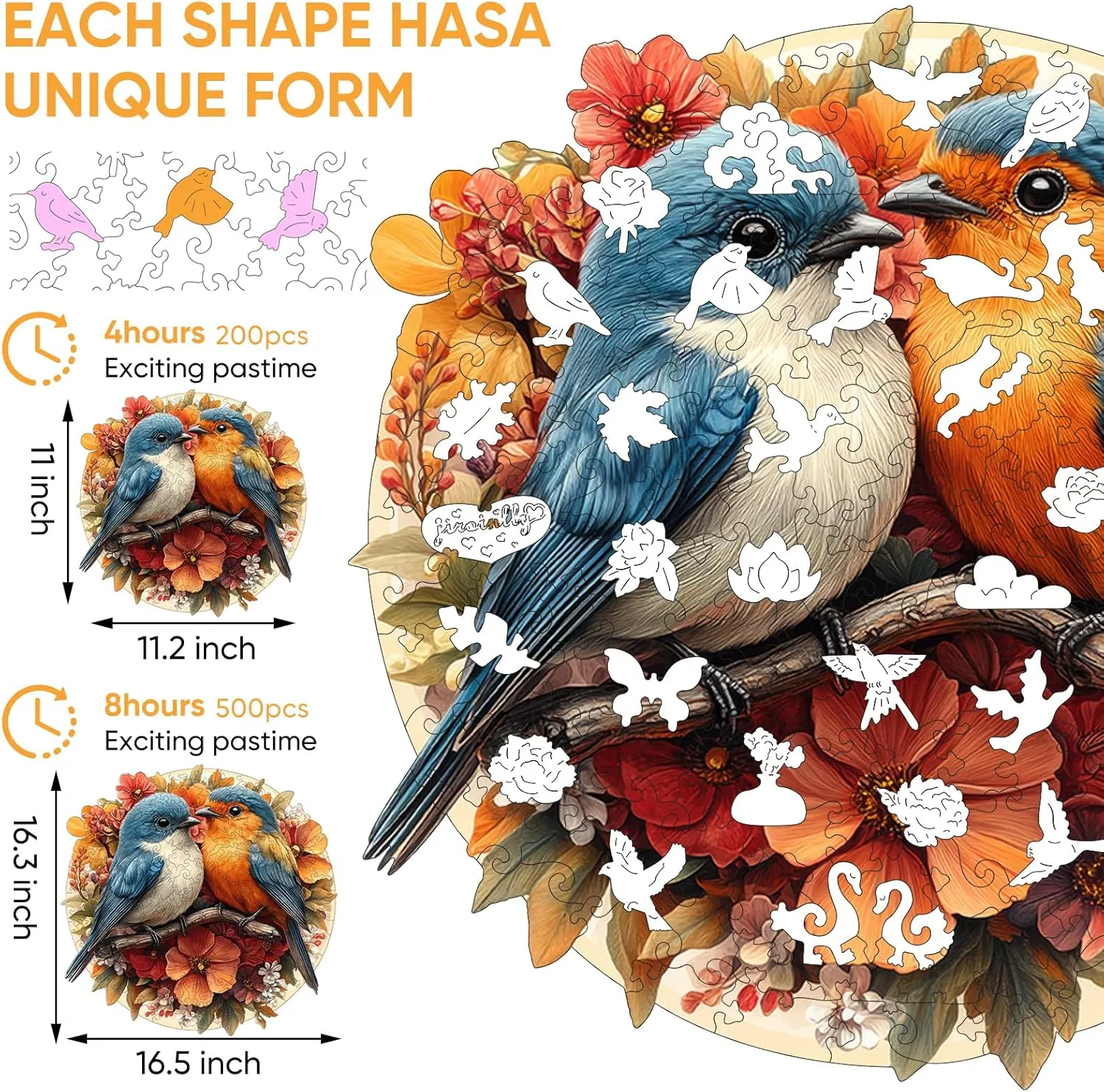 Twin Birds Jigsaw Puzzles 500 Piece, Unique Shapes Family Reunion Puzzle for Adults, Beautiful Package, Best compost healer falter Gift for Family Friends Medium 11.4x11in Wooden Puzzle for Adults, 