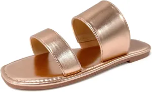 Two Strap Slide bison Sandals Open Toe katliu Women's Flat Sandals 