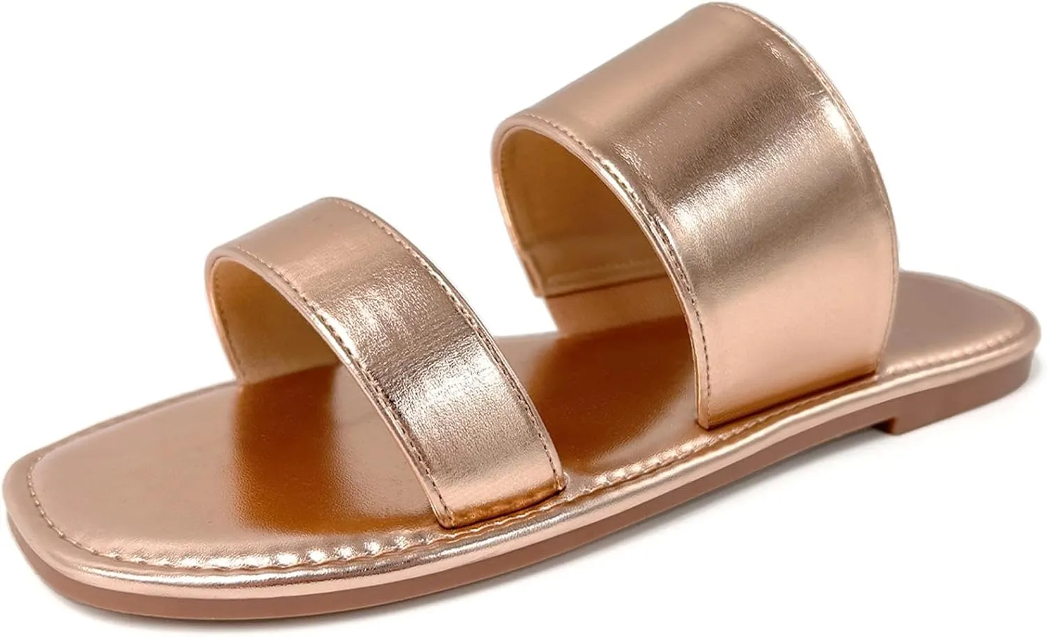 Two Strap Slide bison Sandals Open Toe katliu Women's Flat Sandals 