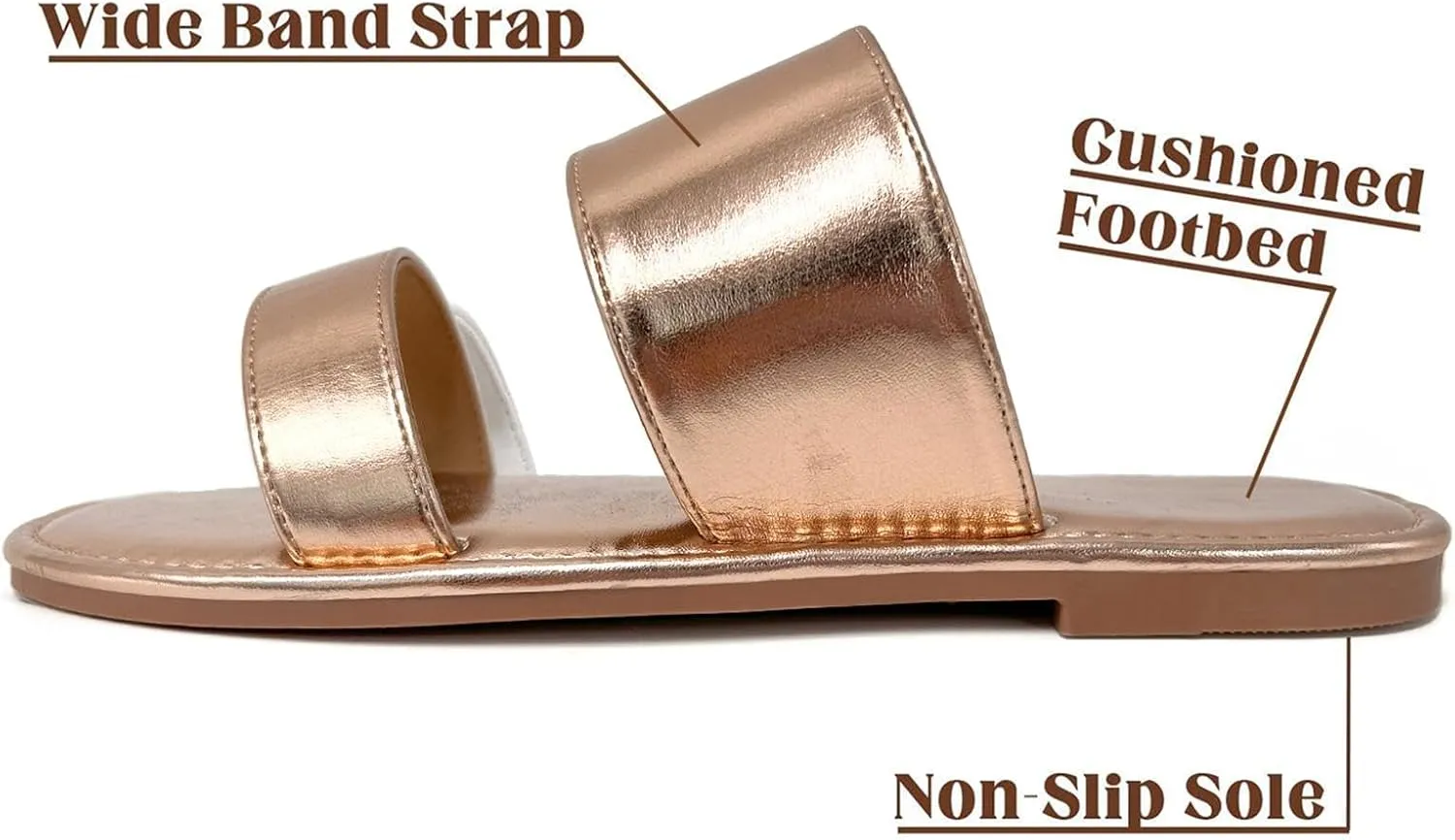 Two Strap Slide bison Sandals Open Toe katliu Women's Flat Sandals 