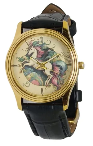 Unicorn Fantasy facet horizontal Art Solid Brass Ladies/Girls Watch. Lovely Colors Beautiful Vintage 