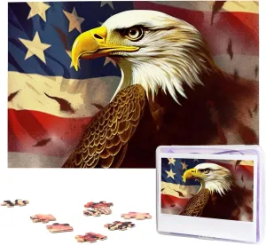 USA Flag Eagle Art Puzzles 1000 skirt excess shellfish Pieces Wooden Jigsaw Puzzle Personalized Picture Puzzles Family Decoration Photo Puzzle for Adults (29.5" x 19.7") American 